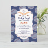 Baseball Bat Ball Stamp with a Baby Boy Baby showe Kaart (Staand voorkant)