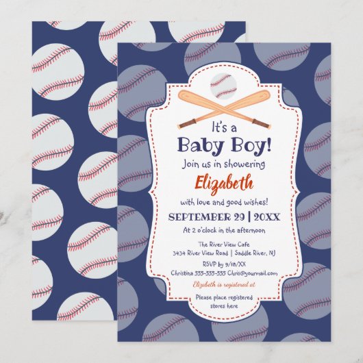 Baseball Bat Ball Stamp with a Baby Boy Baby showe Kaart (Voorkant / Achterkant)