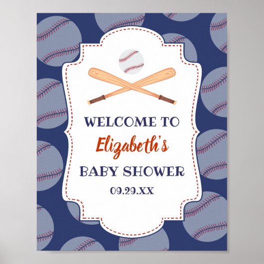 Baseball Bat Ball Stamp with a Baby Boy Baby showe Poster (Voorkant)