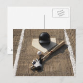 Baseball, bat, batchhandschoenen en honkbal briefkaart (Voorkant / Achterkant)