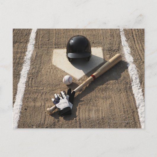 Baseball, bat, batchhandschoenen en honkbal briefkaart (Voorkant)