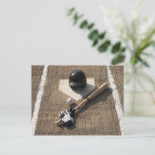 Baseball, bat, batchhandschoenen en honkbal briefkaart (Staand voorkant)
