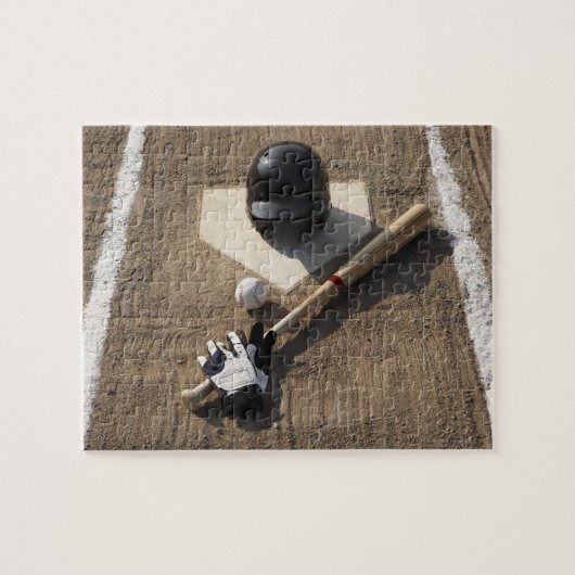 Baseball, bat, batchhandschoenen en honkbal legpuzzel (Horizontaal)