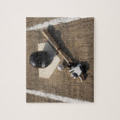 Baseball, bat, batchhandschoenen en honkbal legpuzzel (Verticaal)