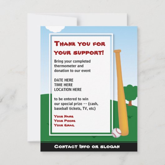 Baseball Bat Chart and Invitation Kaart (Achterkant)