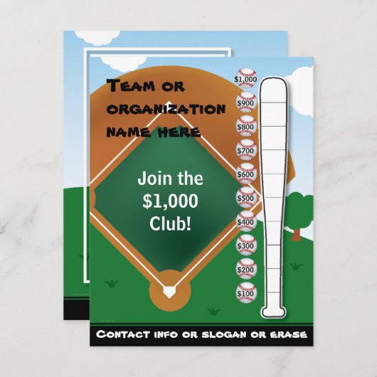 Baseball Bat Chart and Invitation Kaart (Voorkant / Achterkant)