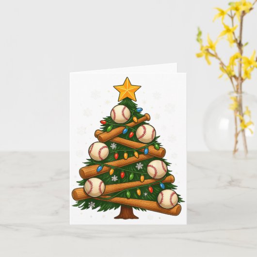 Baseball Bat Christmas Tree Lights Holiday Design  Kaart (Gele Bloem)