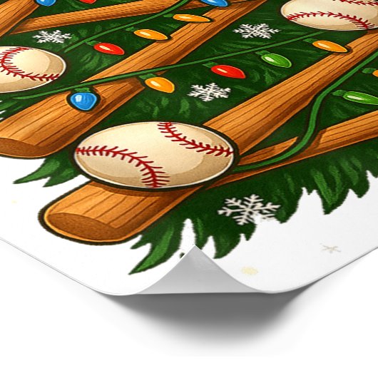 Baseball Bat Christmas Tree Lights Holiday Design Poster (Hoek)