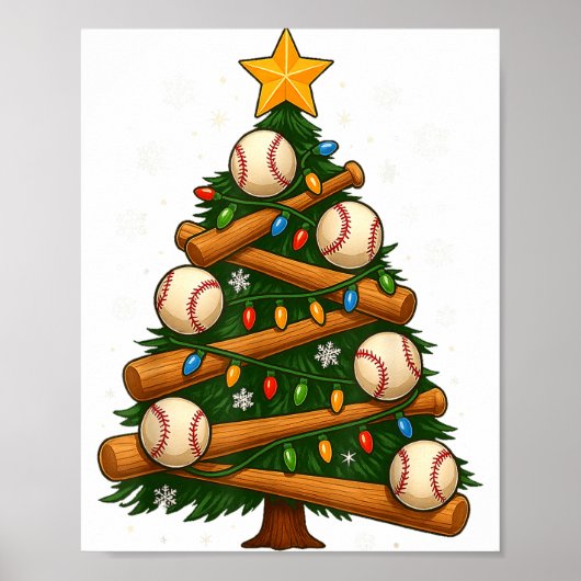 Baseball Bat Christmas Tree Lights Holiday Design  Poster (Voorkant)