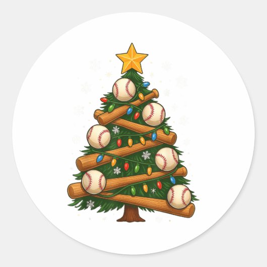 Baseball Bat Christmas Tree Lights Holiday Design Ronde Sticker (Voorkant)