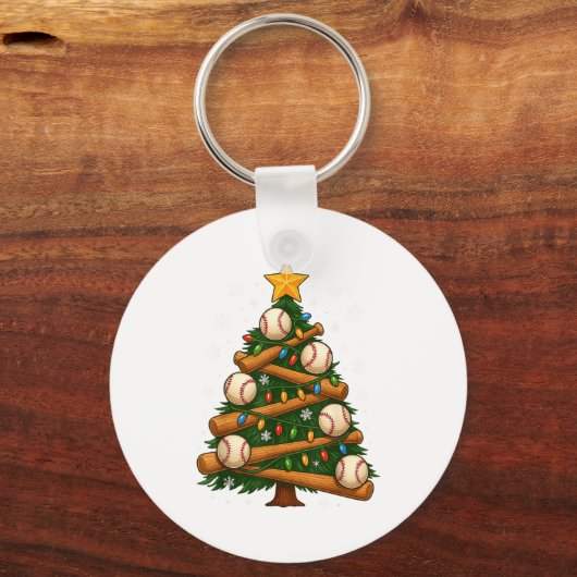 Baseball Bat Christmas Tree Lights Holiday Design  Sleutelhanger (Voorkant)