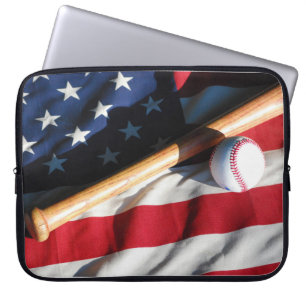 Baseball, Bat en American Flag Laptop Sleeve