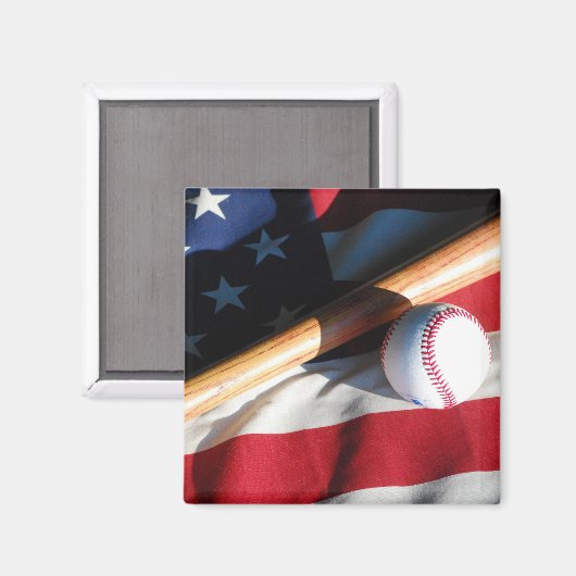 Baseball, Bat en American Flag Magnet (Voorkant / Achterkant)