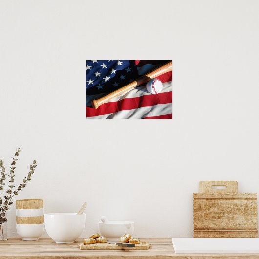 Baseball, Bat en American Flag Poster (Keuken)