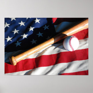 Baseball, Bat en American Flag Poster