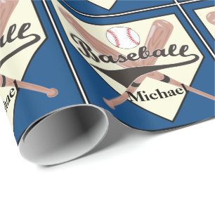 Baseball Bat en Bal Gepersonaliseerde Blauwe Gift Cadeaupapier