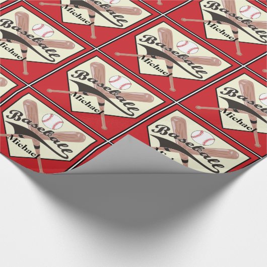 Baseball Bat En Bal Gepersonaliseerde Rode Gift Cadeaupapier (Hoek)