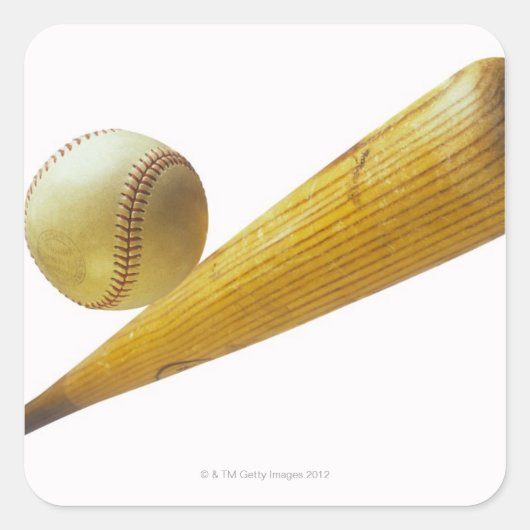 Baseball bat en ball vierkante sticker (Voorkant)