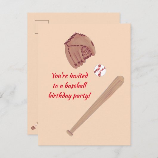 Baseball Bat Glove Verjaardagsfeestje Nodigt Brief Uitnodiging Briefkaart (Voorkant / Achterkant)