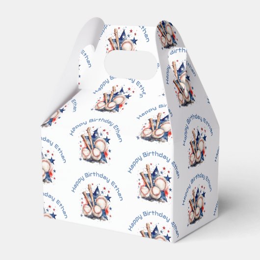 Baseball Bat Happy Birthday Naam Patroon Kinder Bedankdoosjes (Achterkant)