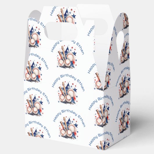 Baseball Bat Happy Birthday Naam Patroon Kinder Bedankdoosjes (Geopend)