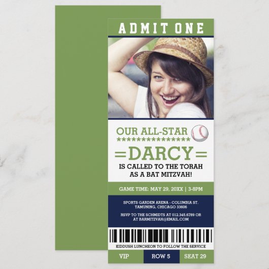 Baseball Bat Mitzvah Invites Kaart (Voorkant / Achterkant)