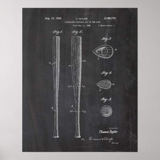 Baseball Bat Patent Poster (Voorkant)
