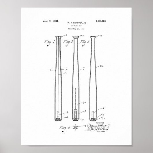 Baseball Bat Patent Poster (Voorkant)