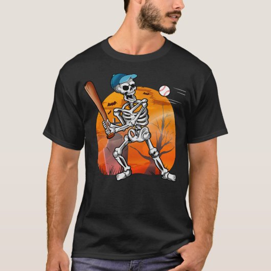 Baseball Bat Player Skeleton Funny Halloween Boys  T-shirt (Voorkant)