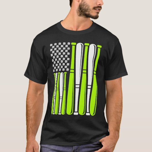 Baseball Bat Sports American Flag St Patrick's Day T-shirt (Voorkant)