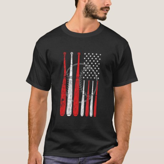 Baseball Bat US Flag Pitcher Catcher Baseball Play T-shirt (Voorkant)