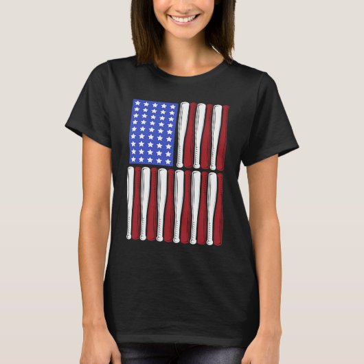 Baseball Bata USA Patriotic American Flag Player C T-shirt (Voorkant)