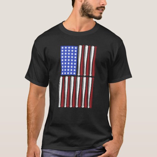 Baseball Bata USA Patriotic American Flag Player C T-shirt (Voorkant)