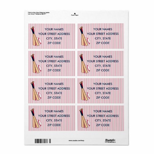 Baseball Bats Red Stripes Verzendlabels Etiket (Full Sheet)