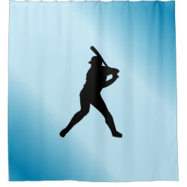 Baseball Batter Blue Sports Douchegordijn