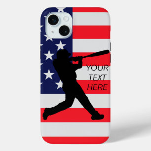 Baseball Batter en Amerikaanse vlag iPhone 15 Mini Hoesje