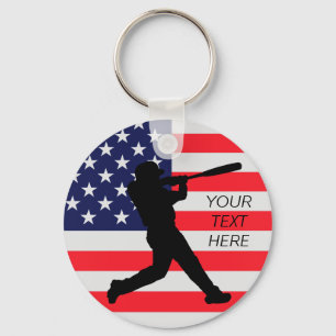 Baseball Batter en Amerikaanse vlag Sleutelhanger