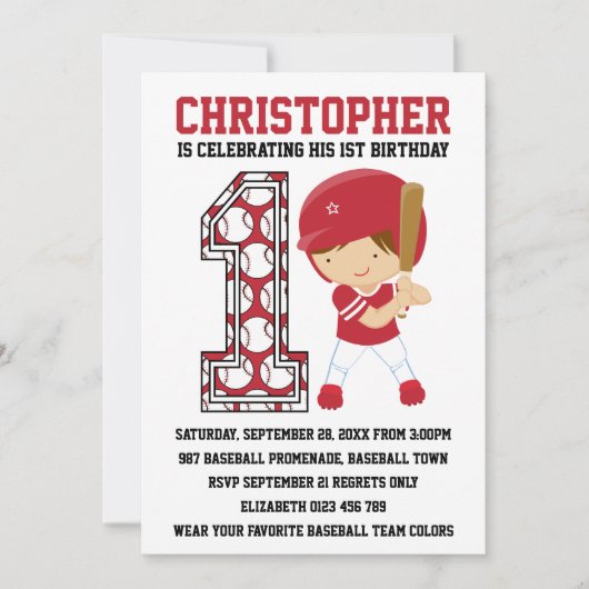 Baseball Batter Rood 1/2 Kaart (Voorkant)