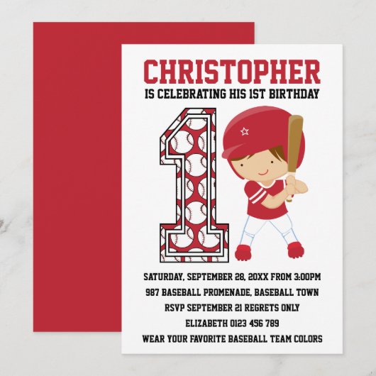 Baseball Batter Rood 1/2 Kaart (Voorkant / Achterkant)