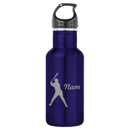 Baseball Batter Silhouette, gepersonaliseerde naam Waterfles (Voorkant)