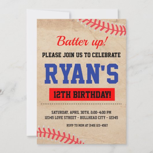  Baseball Batter Up Boy's Birthday Kaart (Voorkant)