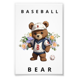 Baseball Bear - Cute Sports Nursery Animal Design Foto Afdruk