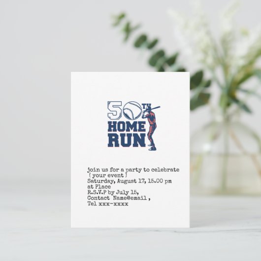 Baseball behalve de datum 50e verjaardag van de 50 briefkaart (Staand voorkant)