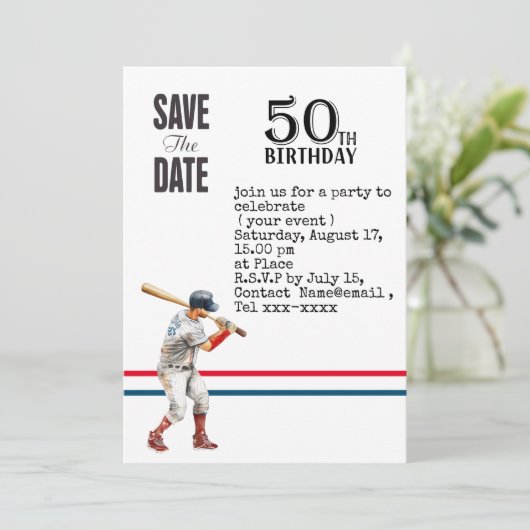 Baseball behalve de datum 50e verjaardag van de 50 kaart (Staand voorkant)
