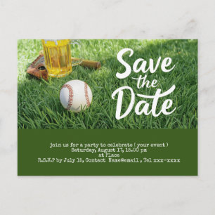 Baseball behalve de datum met glas bier briefkaart