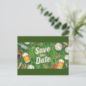 Baseball behalve de datum met glas bier briefkaart (Staand voorkant)