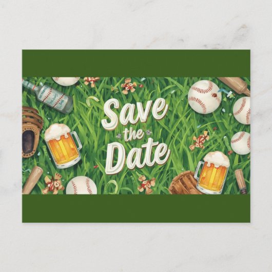 Baseball behalve de datum met glas bier briefkaart (Voorkant)