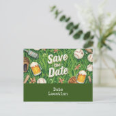 Baseball behalve de datum met glas bier briefkaart (Staand voorkant)
