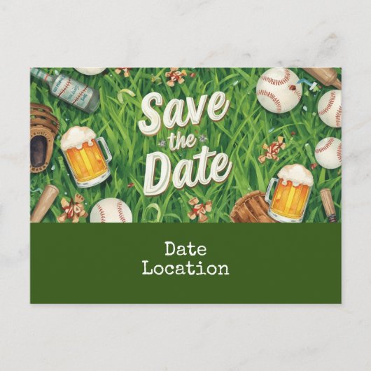 Baseball behalve de datum met glas bier briefkaart (Voorkant)