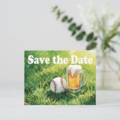 Baseball behalve de datum met glas bier briefkaart (Staand voorkant)